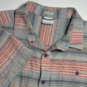 Columbia Hemp Blend Southwest Striped Mens L Regular Fit Short Sleeve Button Up